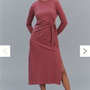 Daily Practice Tie Breaker Long-Sleeve Midi Dress in Dusted Plum